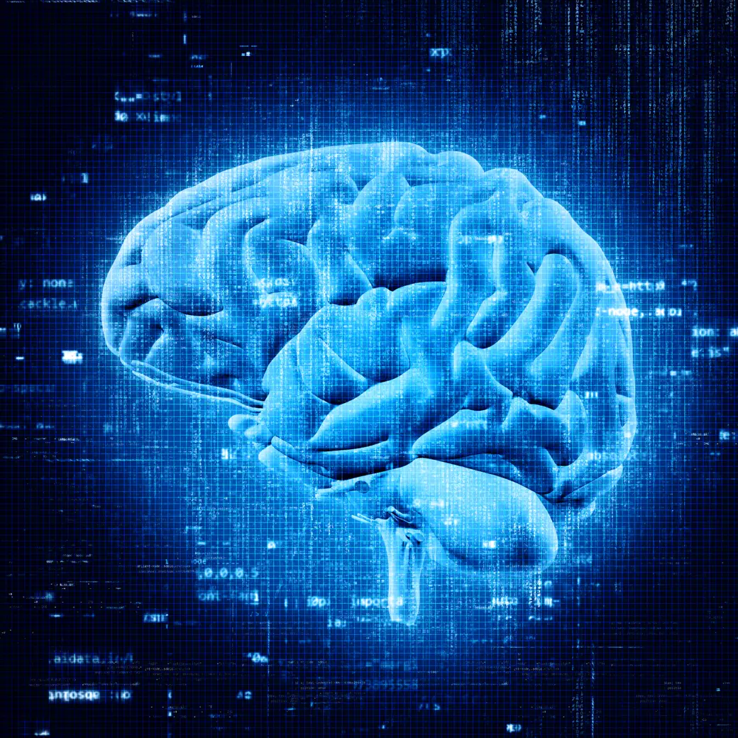 Representación de un cerebro digital con código, símbolo de la inteligencia artificial