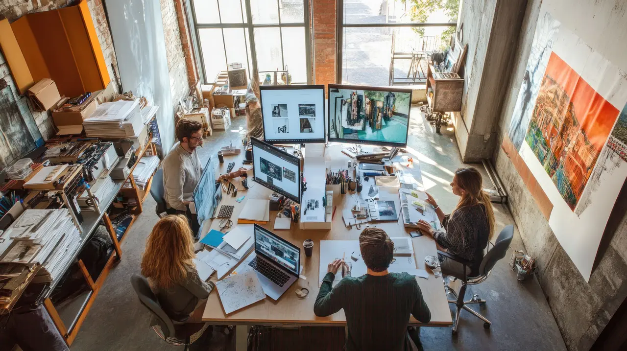 Equipo de DominaInternet trabajando en una oficina moderna en Barcelona.