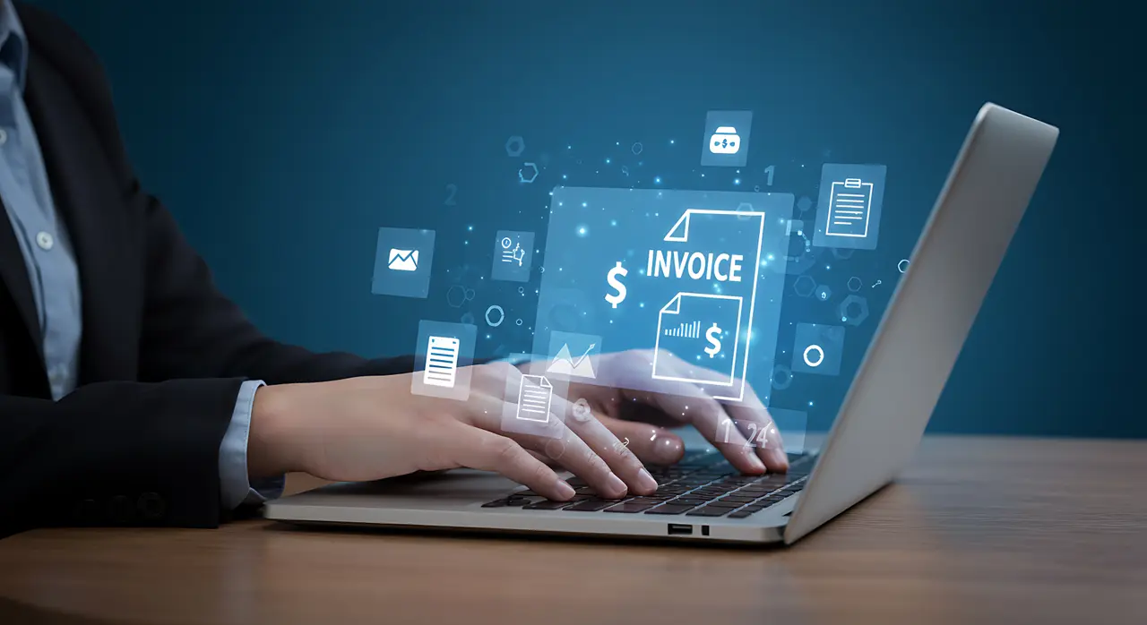 Facturación electrónica y gestión financiera en un portátil