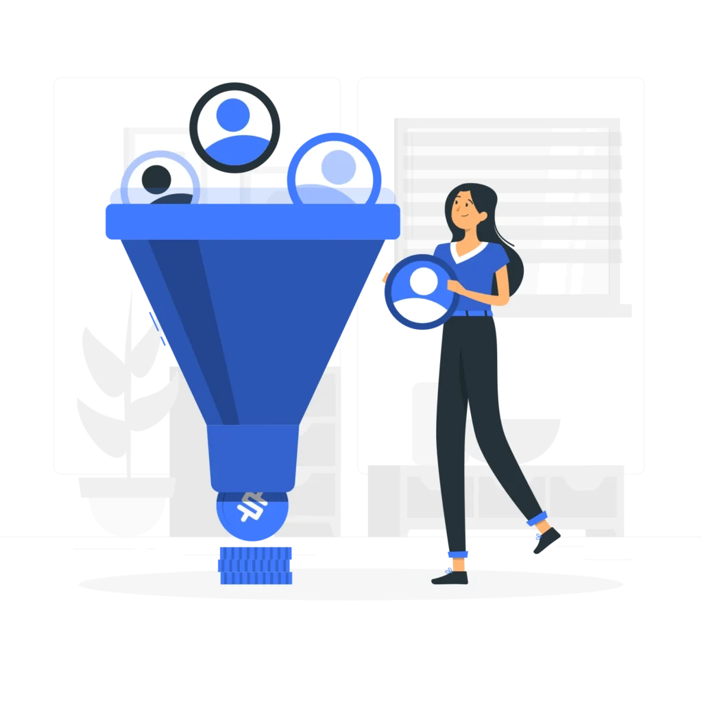 Marketing digital Ilustración de una persona junto a un icono de arroba y una burbuja de mensaje, simbolizando las campañas de email marketing de Domina Internet en Barcelona para fidelizar y retener clientes.