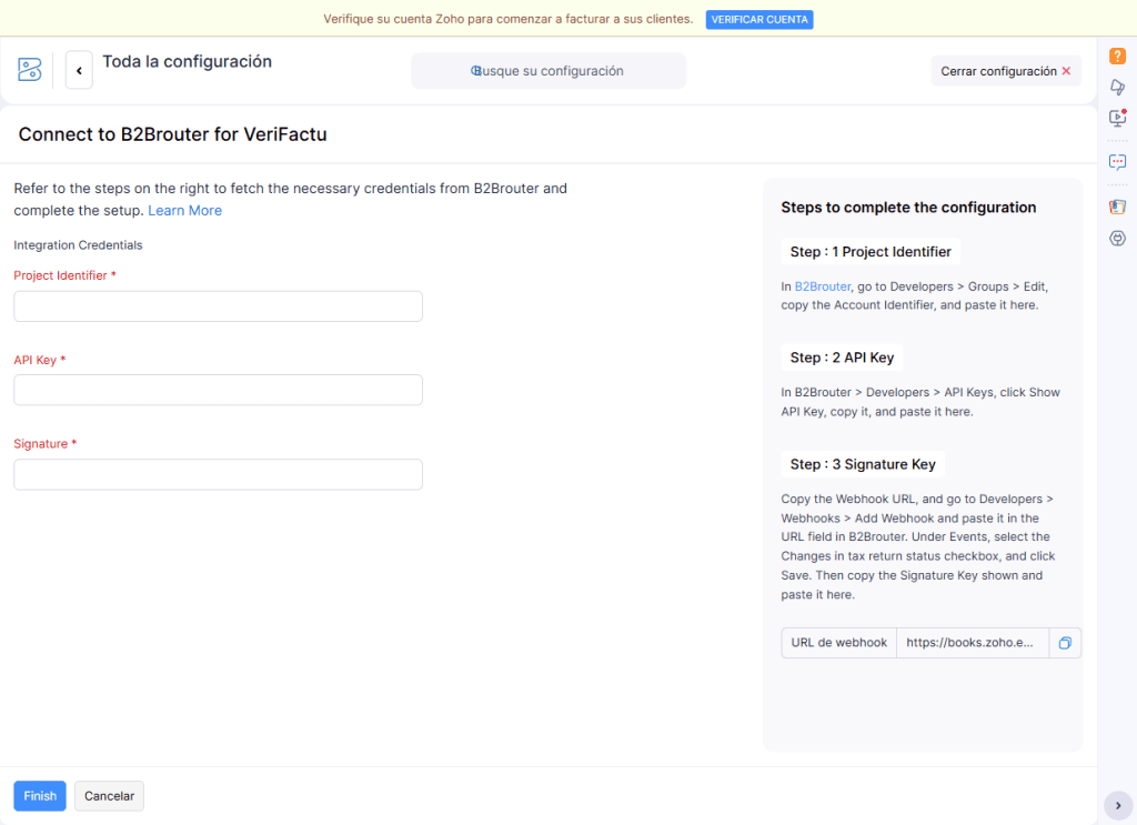 credenciales Zoho Books VeriFactu dominainternet